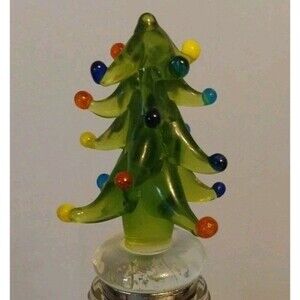 Art Glass Christmas Tree Wine Bottle Stopper Hand Blown Holiday Bar Decor